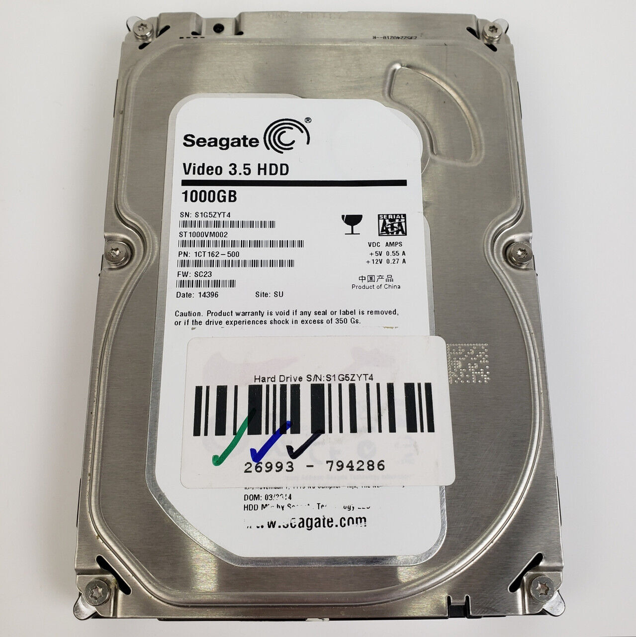 Seagate Video 1TB 3.5" SATA HDD | Grade A - ShopComprenew