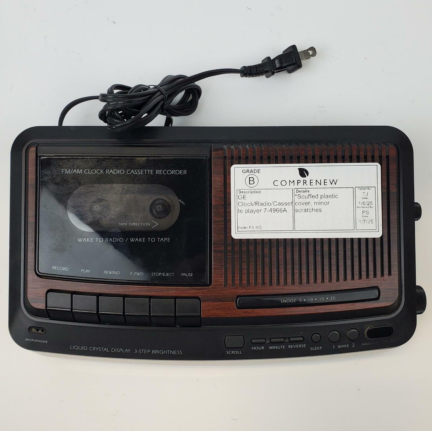 GE 7-4966A Clock/Radio/Cassette Player | Grade B