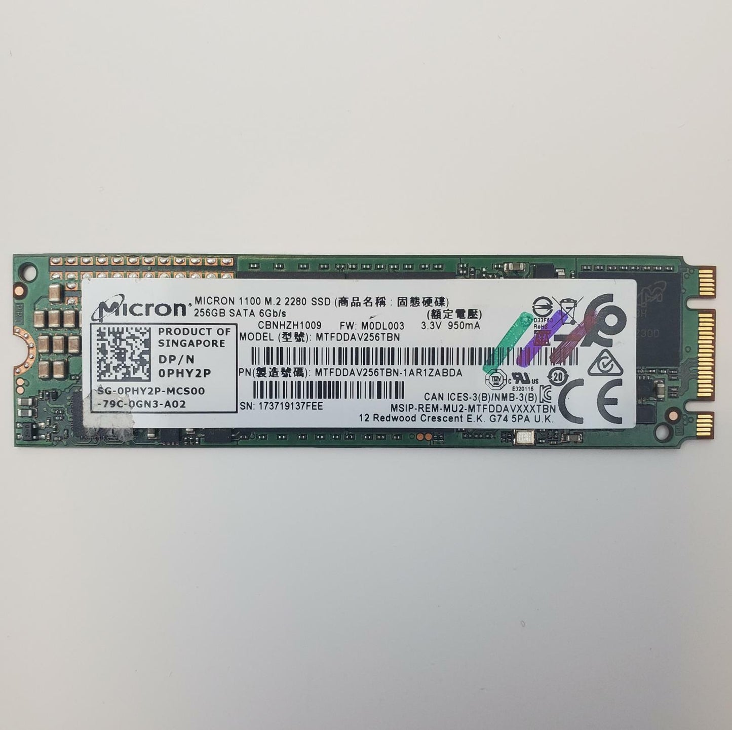 Micron MTFDDAV256TBN 256GB 2280 Gen3 M.2 SSD | Grade A