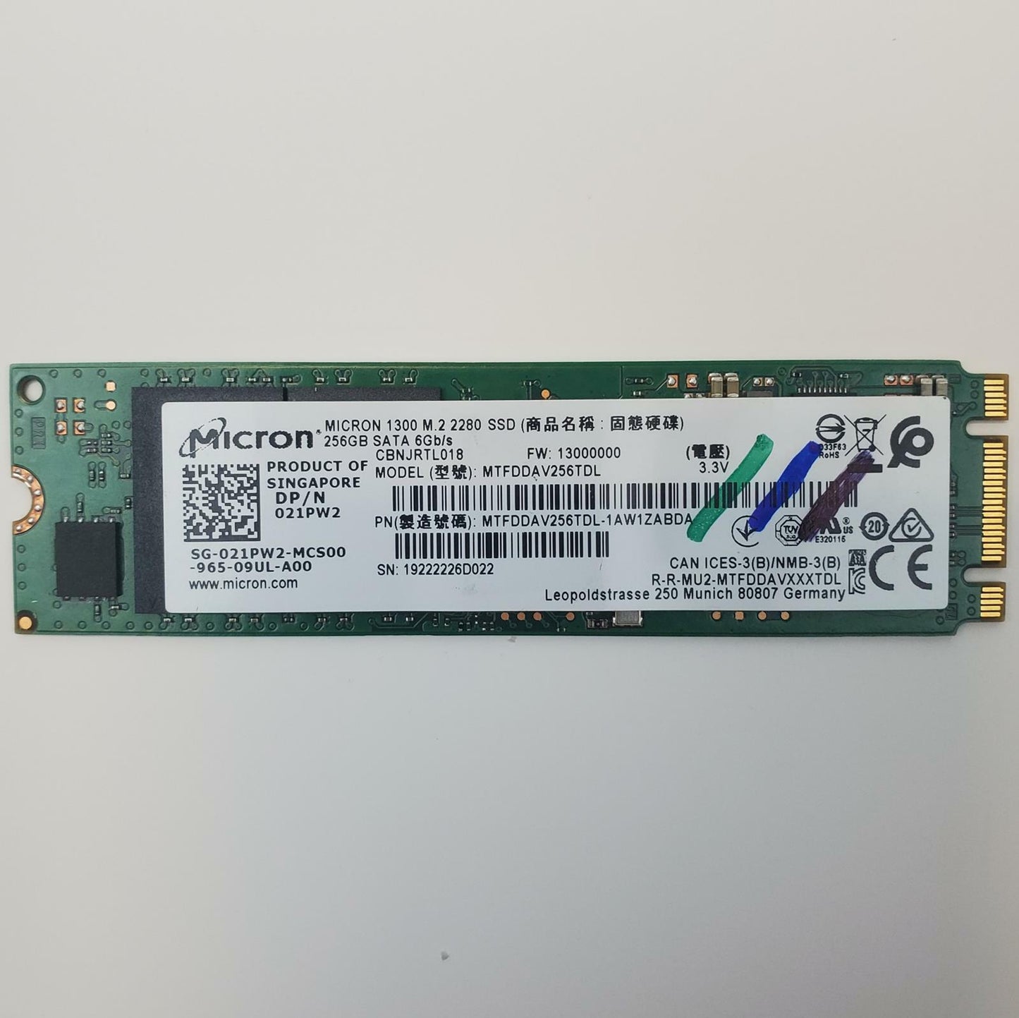 Micron MTFDDAV256TDL 256GB 2280 Gen3 M.2 SSD | Grade A