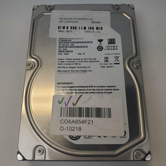 Seagate ST33000651AS 3TB 3.5" SATA Internal HDD | Grade A