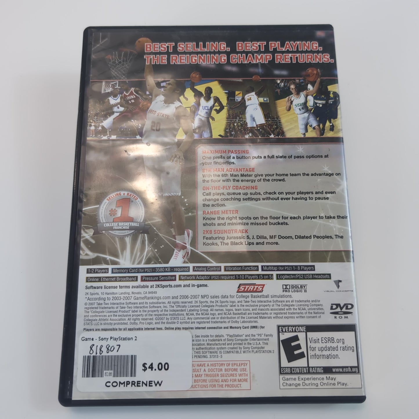 Sony PlayStation 2 Game - 2K Sports NCAA College Hoops 2K8 | Grade B